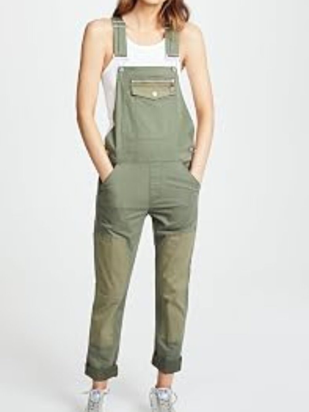 Hudson Jeans Workwear Stretch Cotton Overalls in Olive Remix (Green) Medium - Picture 2 of 7
